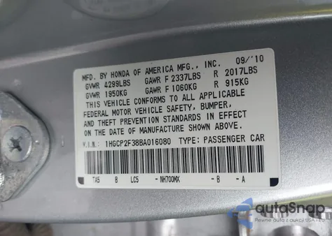 2011 Honda Accord 2.4 Lx z USA, uszkodzony, nr VIN 1HGCP2F38BA016080
